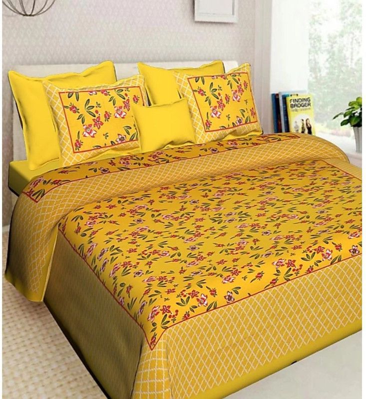 DHAKAD 151 TC Cotton Double Jaipuri Prints Flat Bedsheet  (Pack of 1, Multicolor)