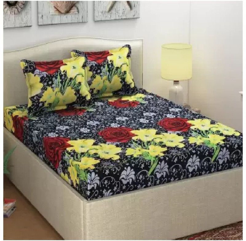 Aciloc 160 TC Polycotton Double 3D Printed Flat Bedsheet  (Pack of 1, Black)