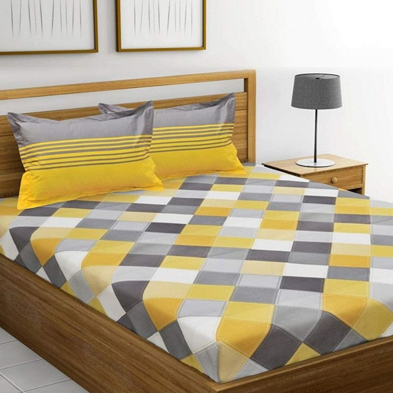 Homizo 110 TC Cotton Double Checkered Flat Bedsheet  (Pack of 1, Mutlicolor)