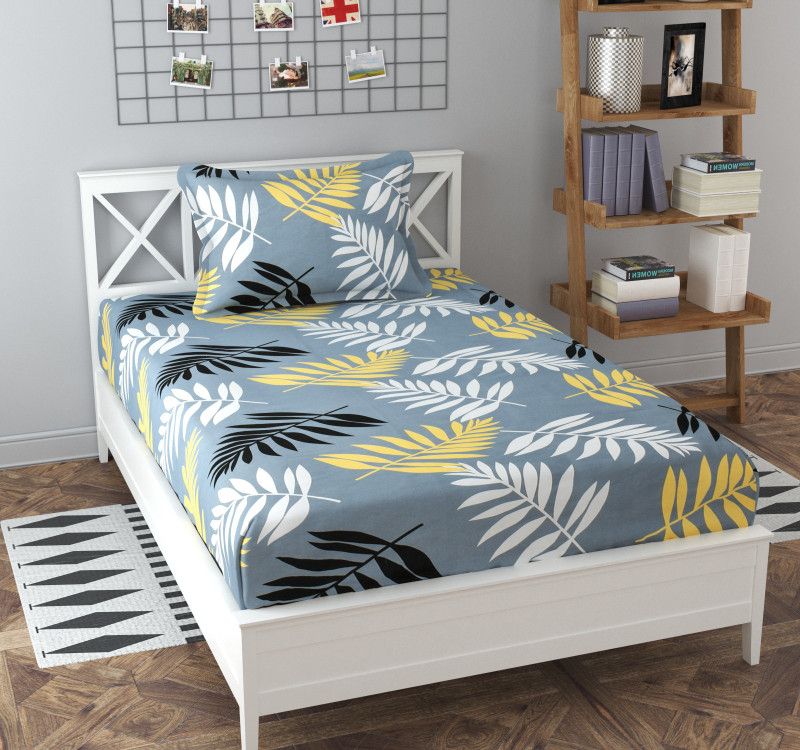 MKB Collections 240 TC Microfiber Single Printed Flat Bedsheet  (Pack of 1, Grey)