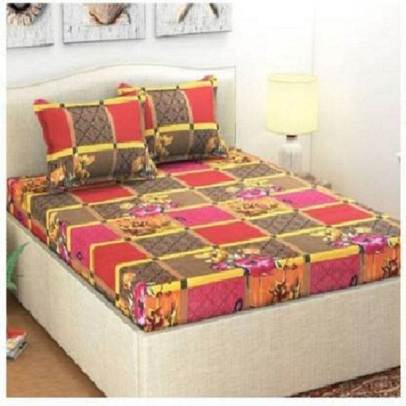 Gautam Textile Hub 150 TC Microfiber Double 3D Printed Flat Bedsheet  (Pack of 1, Red)