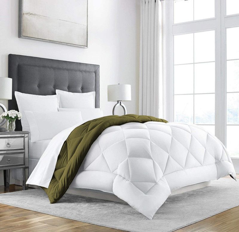 Jaipurlinen Solid Single Comforter for Heavy Winter  (Polyester, White:Olive)