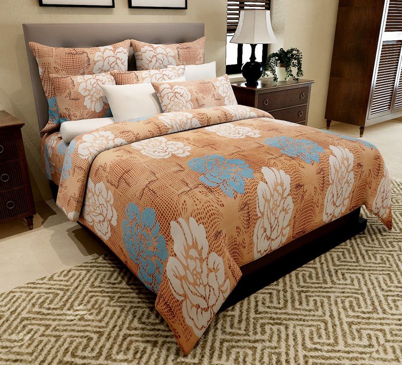 Flipkart SmartBuy 120 TC Cotton Double Floral Flat Bedsheet  (Pack of 1, Brown)