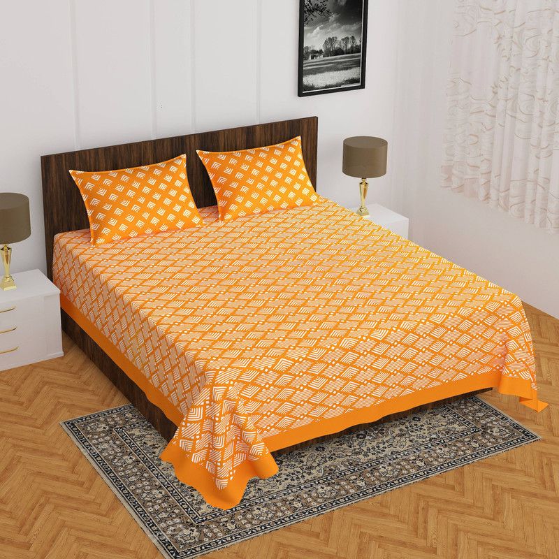 SalesRoom 144 TC Cotton Double Abstract Flat Bedsheet  (Pack of 1, Yellow)