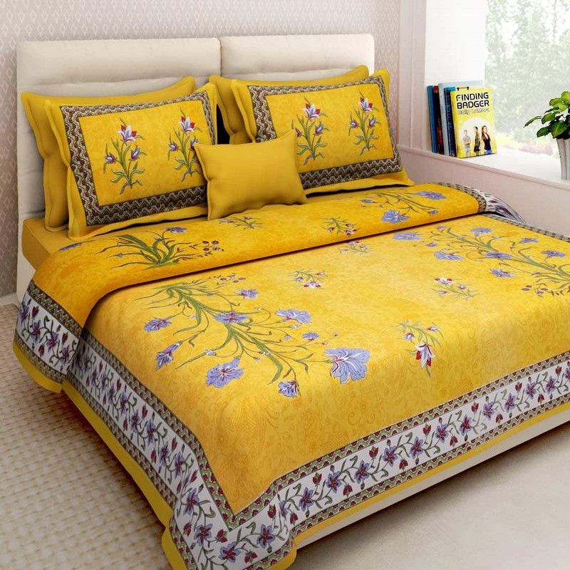 Sabhya Collection 144 TC Cotton Queen Floral Flat Bedsheet  (Pack of 1, Multicolor)