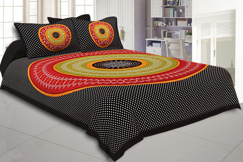 VIHANA LIFESTYL 144 TC Cotton King Printed Flat Bedsheet  (Pack of 1, Black)