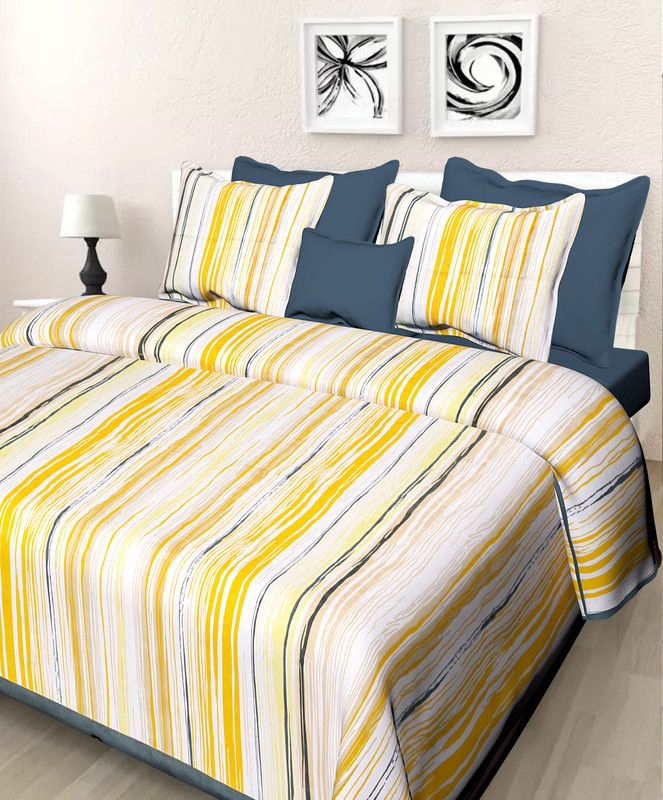 E-Wish Box 160 TC Cotton Queen Jaipuri Prints Flat Bedsheet  (Pack of 1, Grey)