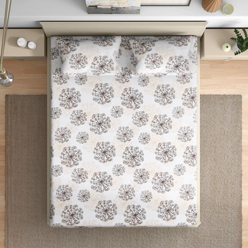 Wakefit 144 TC Cotton Single Printed Fitted (Elastic) Bedsheet  (Pack of 1, Windflower)