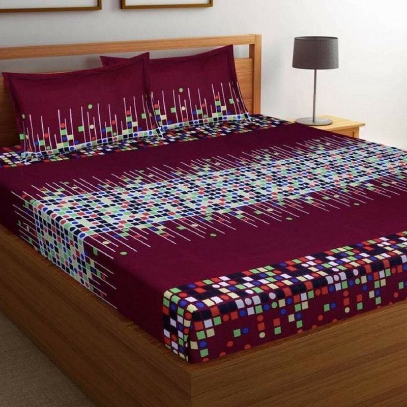 BALKO FAB 104 TC Microfiber Double 3D Printed Flat Bedsheet  (Pack of 1, Multicolor)