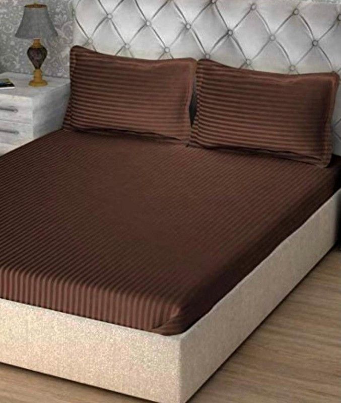 RIFTREE 302 TC Cotton Double Striped Flat Bedsheet  (Pack of 1, Brown)