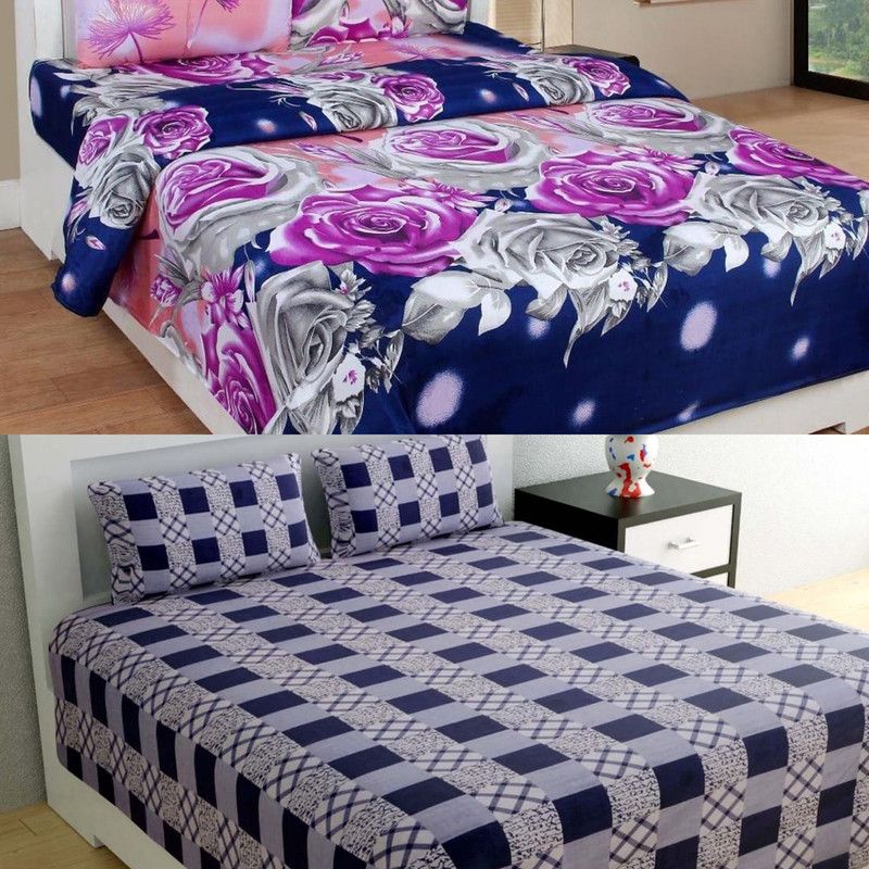 SANDAL DECORS 180 TC Microfiber Queen 3D Printed Flat Bedsheet  (Pack of 2, MultiColor 1)