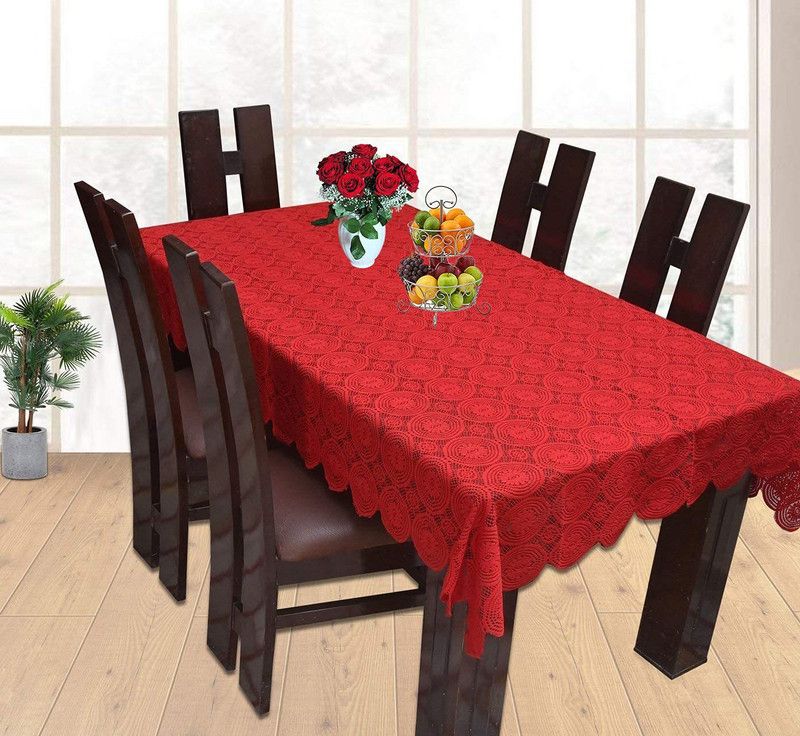 KiaraHome Self Design 4 Seater Table Cover  (Maroon, Cotton)