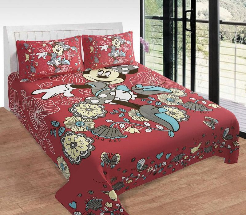 Decorum 180 TC Cotton Queen Cartoon Flat Bedsheet  (Pack of 1, Maroon)