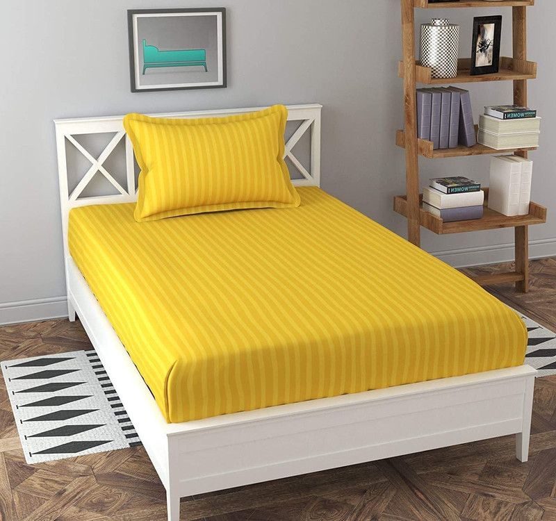 OICHY 280 TC Microfiber Single Striped Flat Bedsheet  (Pack of 1, Yellow)