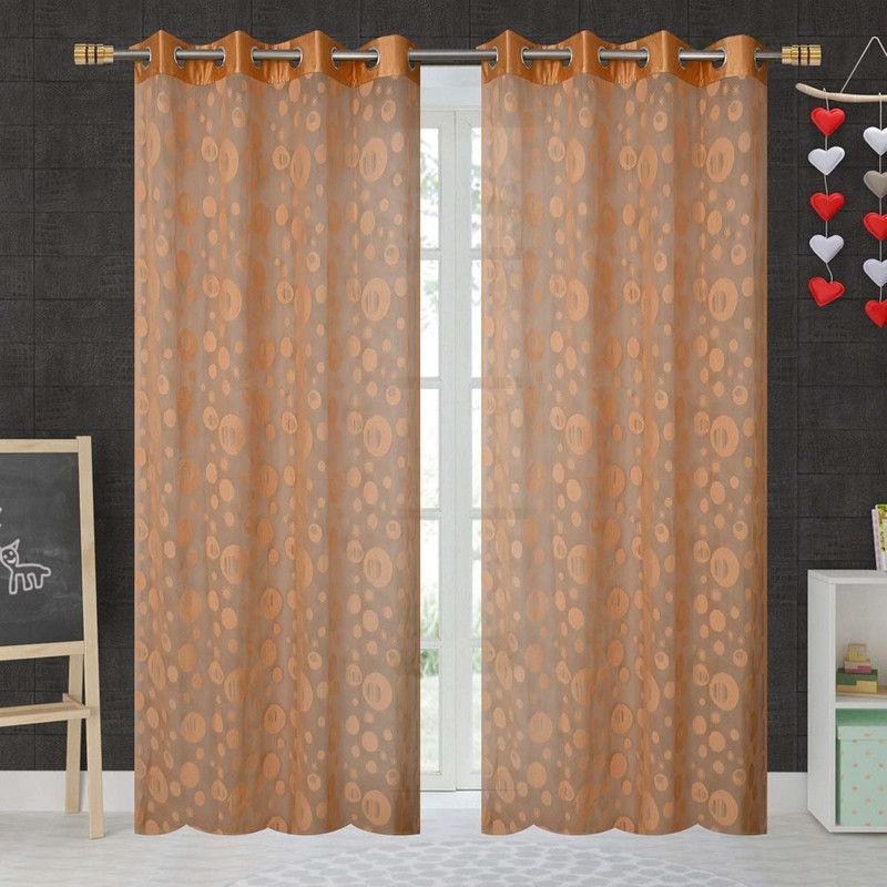 kiara Creations 153 cm (5 ft) Net Transparent Window Curtain (Pack Of 2)  (Self Design, Gold)