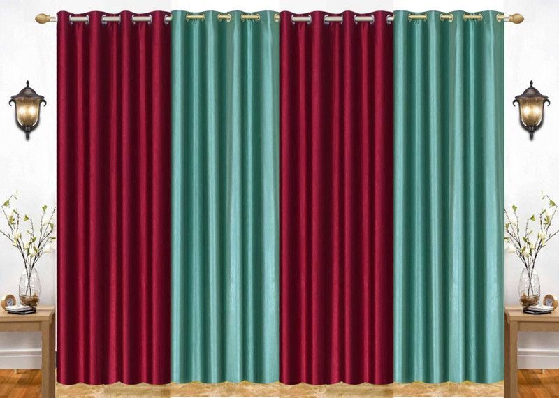India Furnish 274 cm (9 ft) Polyester Semi Transparent Long Door Curtain (Pack Of 4)  (Plain, Aqua & Maroon)
