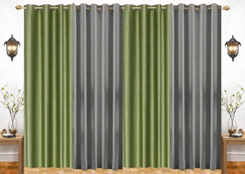 India Furnish 153 cm (5 ft) Polyester Semi Transparent Window Curtain (Pack Of 4)  (Plain, Green & Grey)