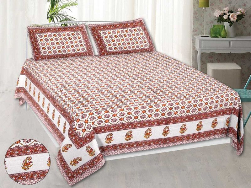SIDDHICHCHHA 249 TC Cotton Double Floral Flat Bedsheet  (Pack of 1, Wine)