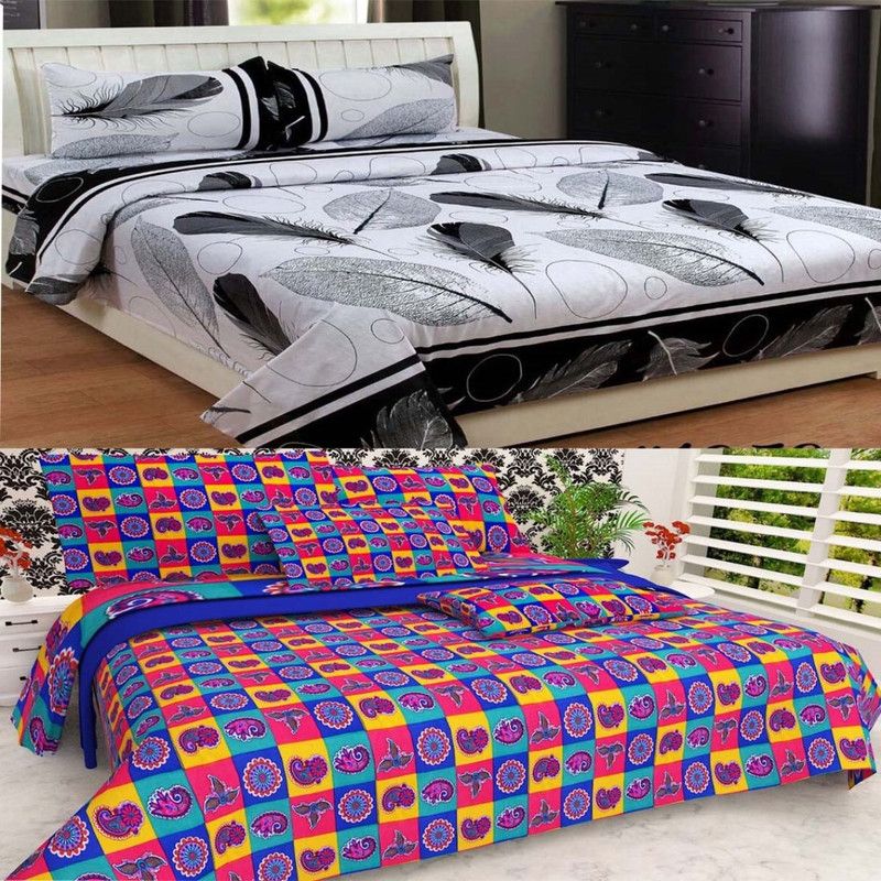 Vijay Overseas 160 TC Cotton Double Printed Flat Bedsheet  (Pack of 2, Multicolor)