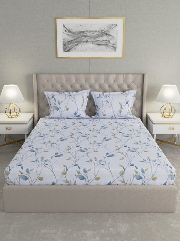Raymond Home 104 TC Cotton Double Floral Flat Bedsheet  (Pack of 1, Blue)