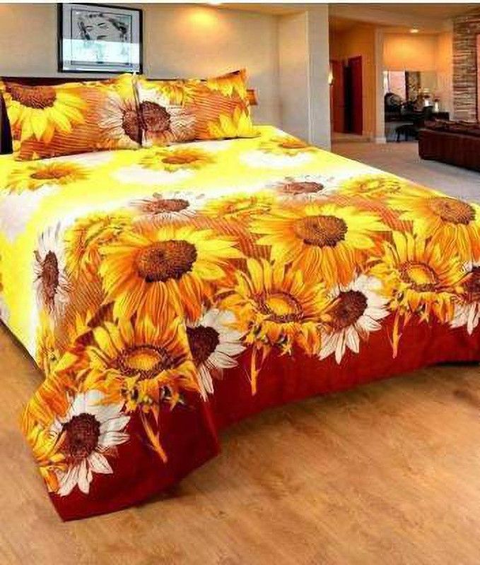 Recstiria Fab 144 TC Polycotton Double Floral Flat Bedsheet  (Pack of 1, Yellow)