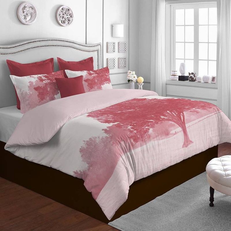 SPACES 210 TC Cotton Double Printed Flat Bedsheet  (Pack of 1, Red)