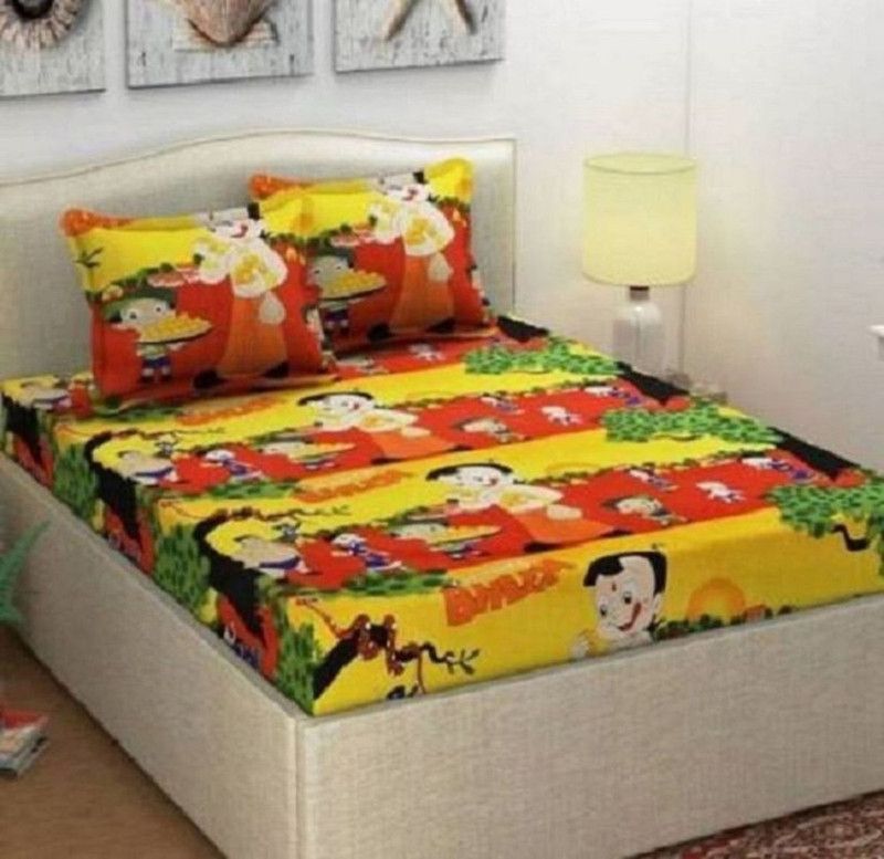 CECARO 144 TC Polycotton Double 3D Printed Fitted (Elastic) Bedsheet  (Pack of 1, Multicolor30)