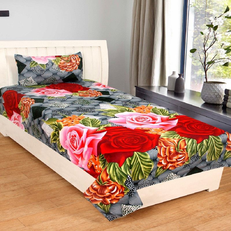 Twinkle Star's 180 TC Microfiber Single Floral Flat Bedsheet  (Pack of 1, Multicolor)