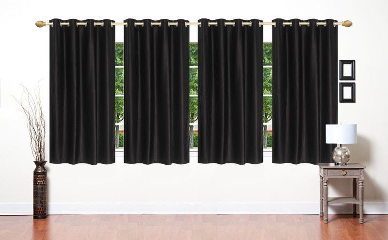Flossy 152 cm (5 ft) Polyester Semi Transparent Window Curtain (Pack Of 4)  (Solid, Black)
