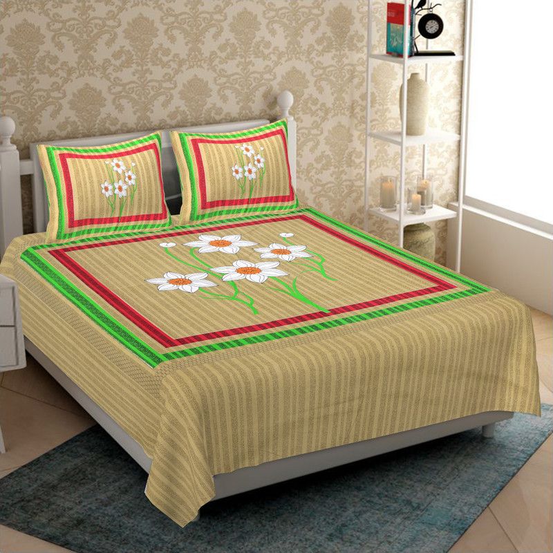Shivay Enterprises 140 TC Cotton Double Jaipuri Prints Flat Bedsheet  (Pack of 1, Grey)