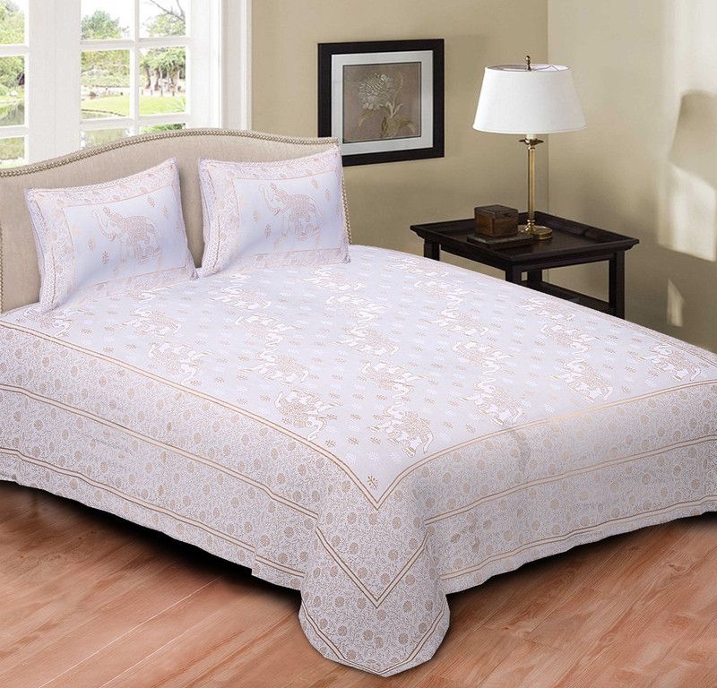 Rustic India 200 TC Cotton King Animal Flat Bedsheet  (Pack of 1, Gold)