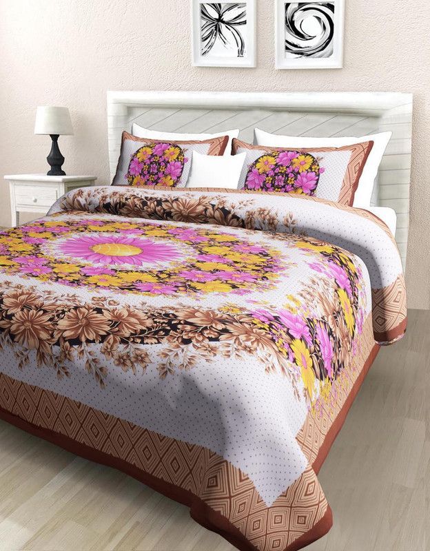 Artik Trends 144 TC Cotton Double Printed Flat Bedsheet  (Pack of 1, Brown)
