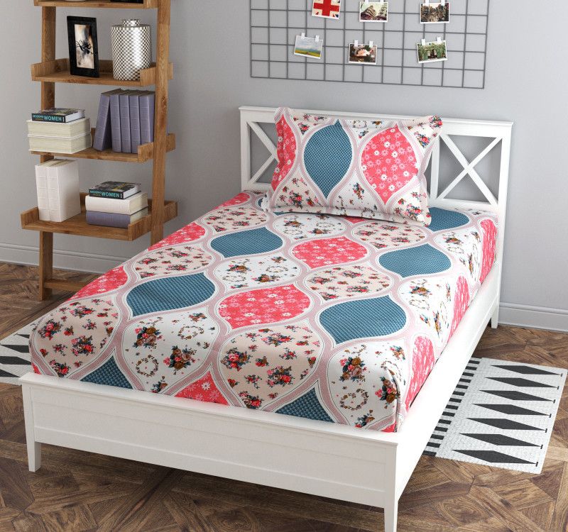 G-Trading Hub 260 TC Polycotton Single Floral Flat Bedsheet  (Pack of 1, Pink)