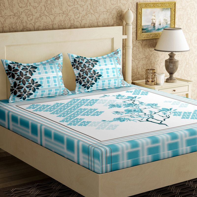 sentiments 210 TC Cotton Double Printed Flat Bedsheet  (Pack of 1, Multi Color-168)