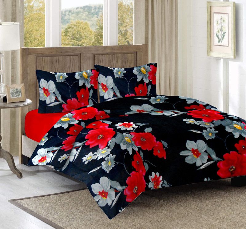 Dua Dreams Decor 104 TC Cotton Double 3D Printed Flat Bedsheet  (Pack of 1, Multicolor)