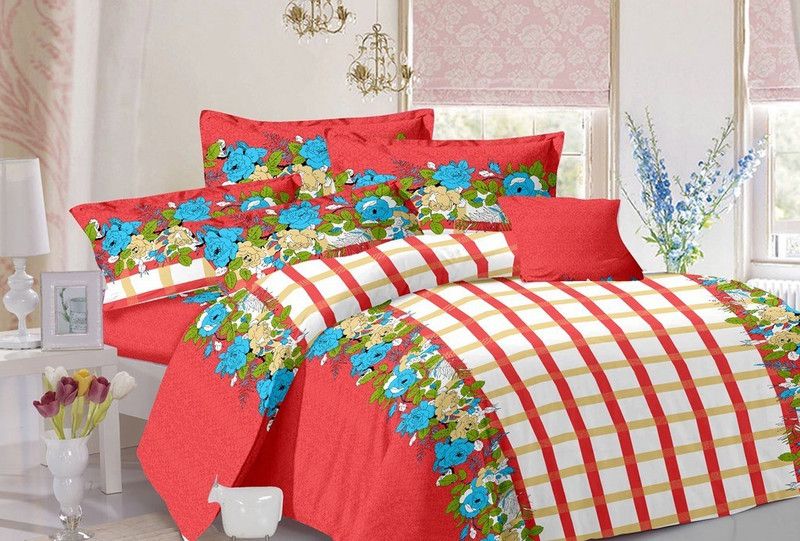 FLORAL Cotton Double Floral Flat Bedsheet  (Red)