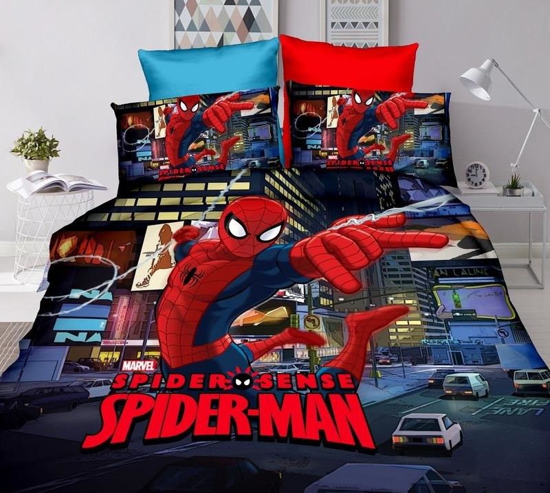 Kingly Home 260 TC Cotton Queen Cartoon Flat Bedsheet  (Pack of 1, Spiderman Red)