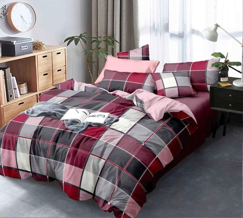 Bedding Essentials 145 TC Polycotton Queen Checkered Flat Bedsheet  (Pack of 1, Multicolor)