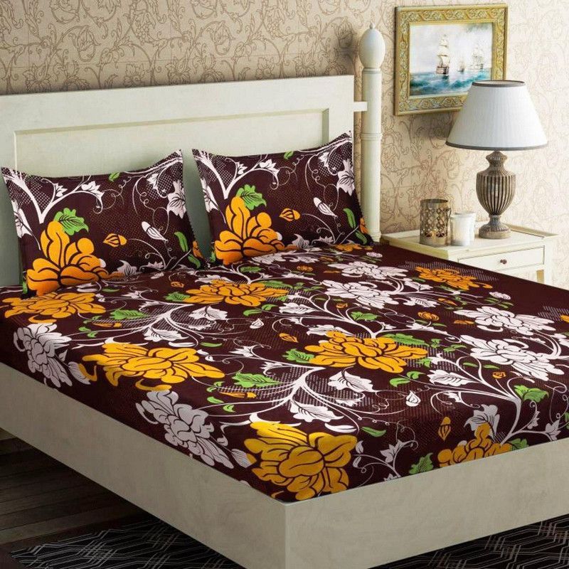 Twinkle Star's 144 TC Microfiber Single Floral Flat Bedsheet  (Pack of 1, Brown)