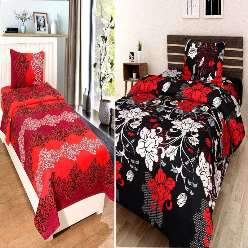 Polycotton Single Bedsheet  (Pack of 2, Red)
