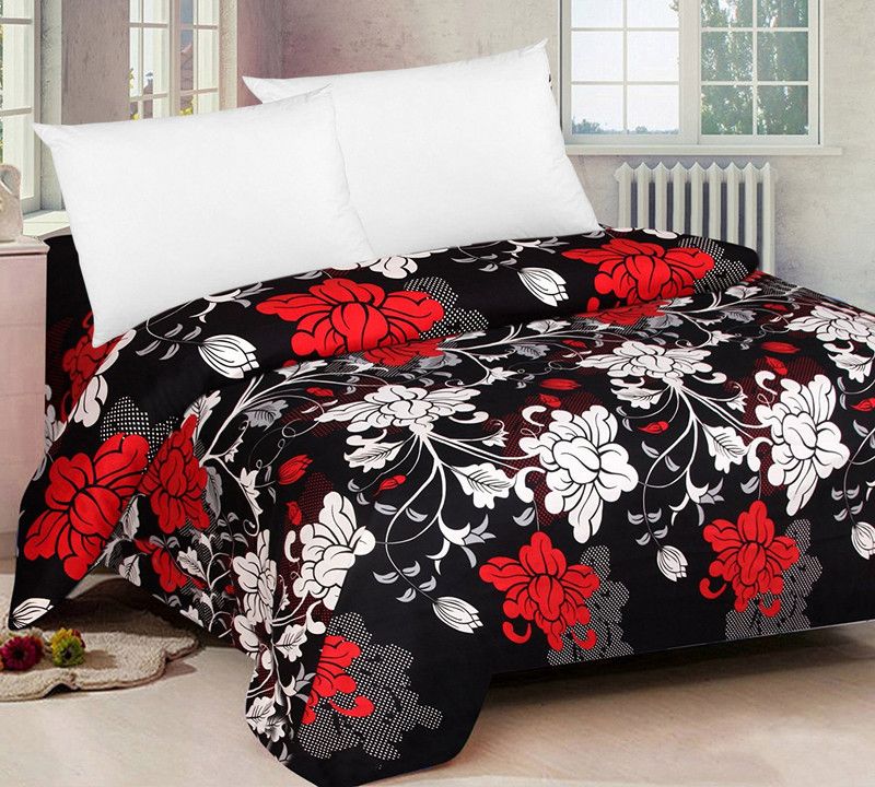 BALKO FAB 200 TC Cotton Double Printed Flat Bedsheet  (Pack of 1, RED & WHITE PATTA)