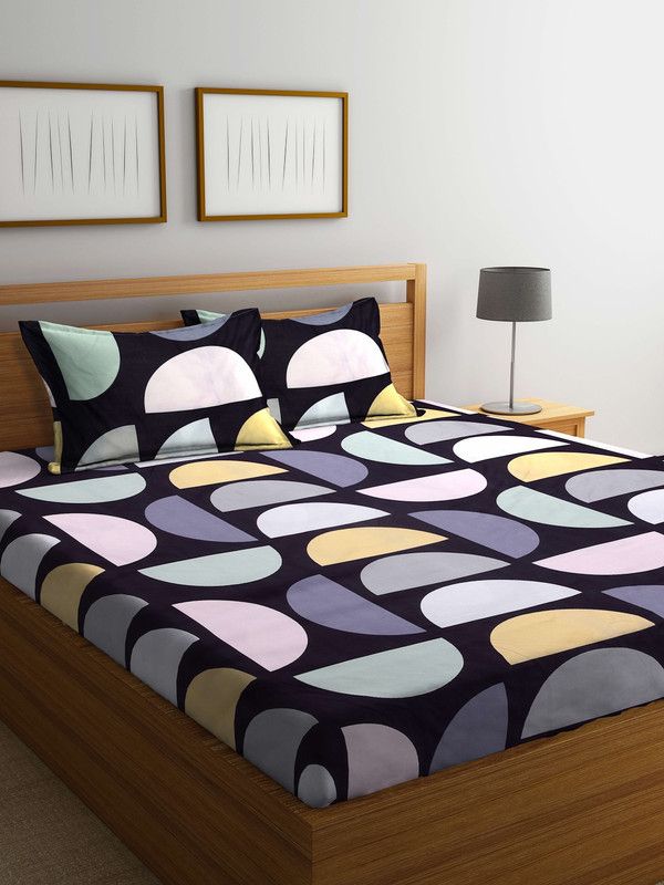 Arrabi 300 TC Polycotton Double Geometric Flat Bedsheet  (Pack of 1, Multicolor)