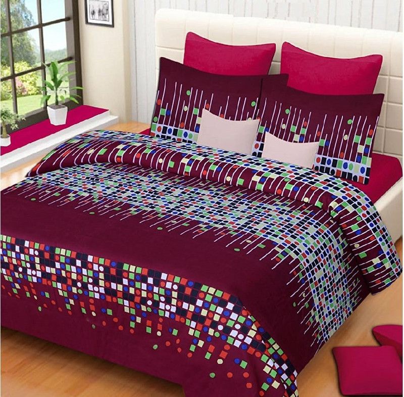 BALKO FAB 144 TC Polycotton Double Self Design Flat Bedsheet  (Pack of 1, Multicolor4)