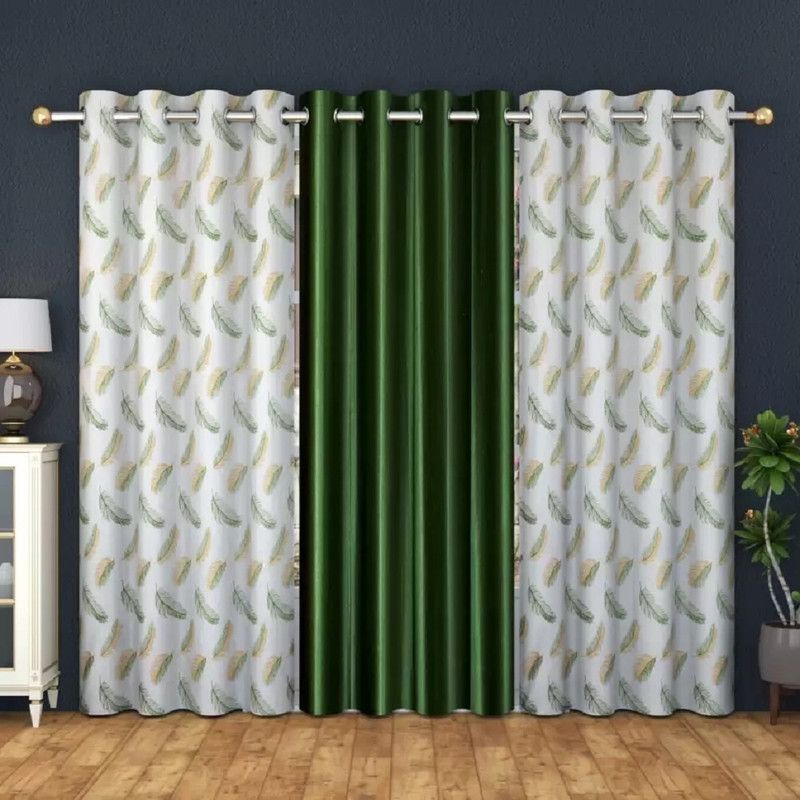 Rhetorical 152 cm (5 ft) Polyester Semi Transparent Window Curtain (Pack Of 3)  (Printed, Green)