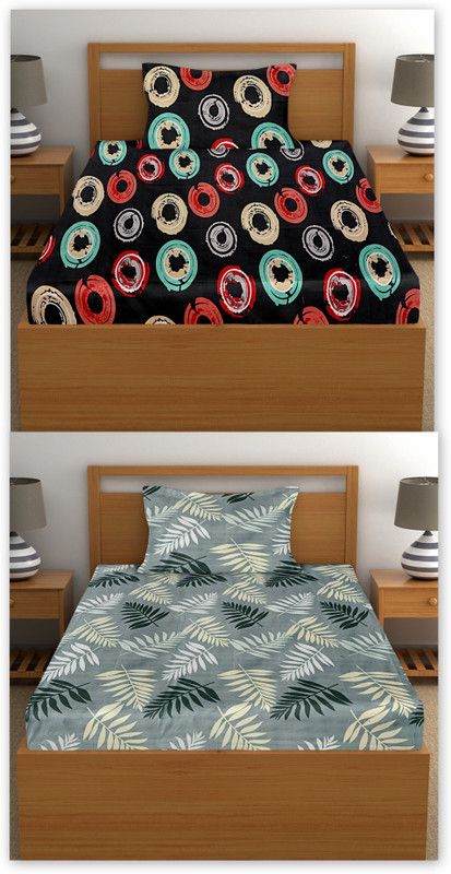 Cotton King 3D Printed Bedsheet  (Pack of 2, Multicolor17)