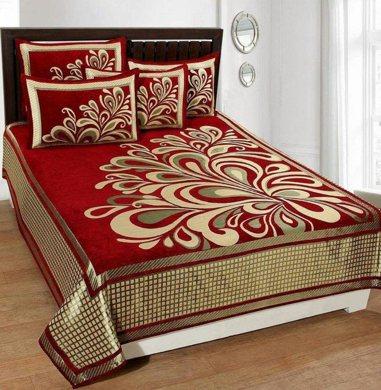 RS Enterprises 350 TC Velvet King Floral Flat Bedsheet  (Pack of 1, Red)
