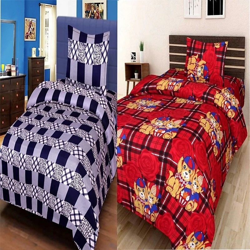 RJV CREATION 120 TC Polycotton Single Printed Flat Bedsheet  (Pack of 2, Multicolor)