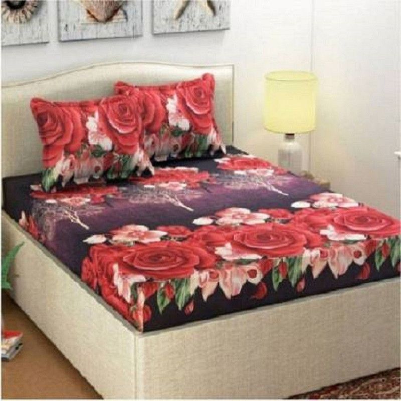 BALKO FAB 144 TC Microfiber Double Floral Fitted (Elastic) Bedsheet  (Pack of 1, Multicolor)