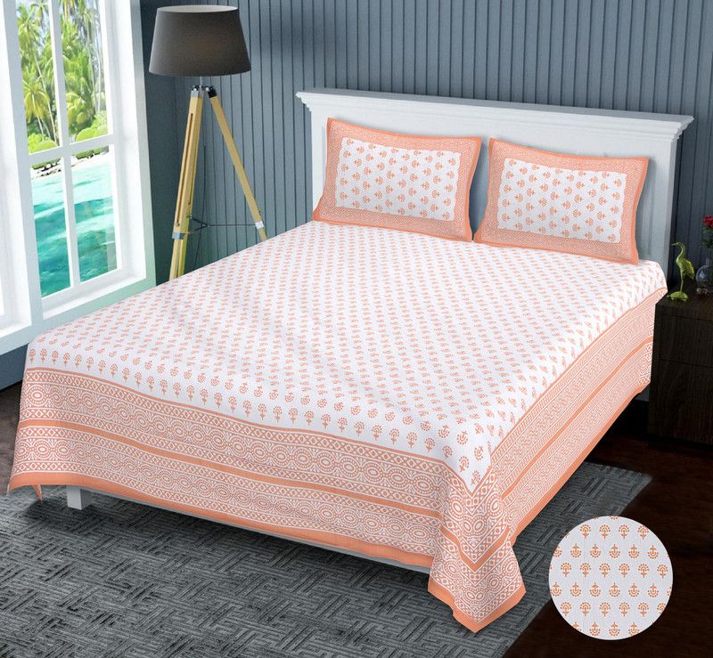 Adishi 160 TC Cotton Double Floral Flat Bedsheet  (Pack of 1, Pink)
