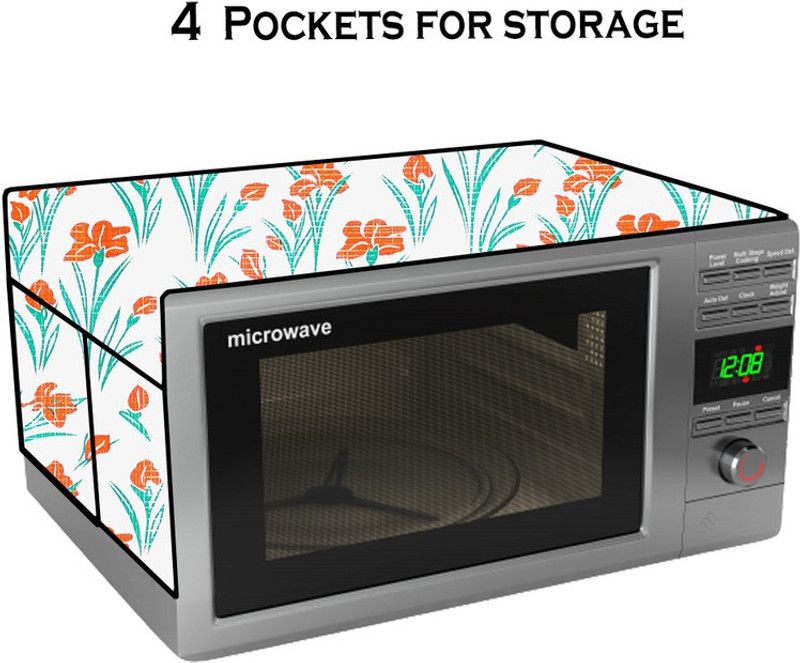 KVAR Microwave Oven Cover  (Width: 55 cm, Orange, White)